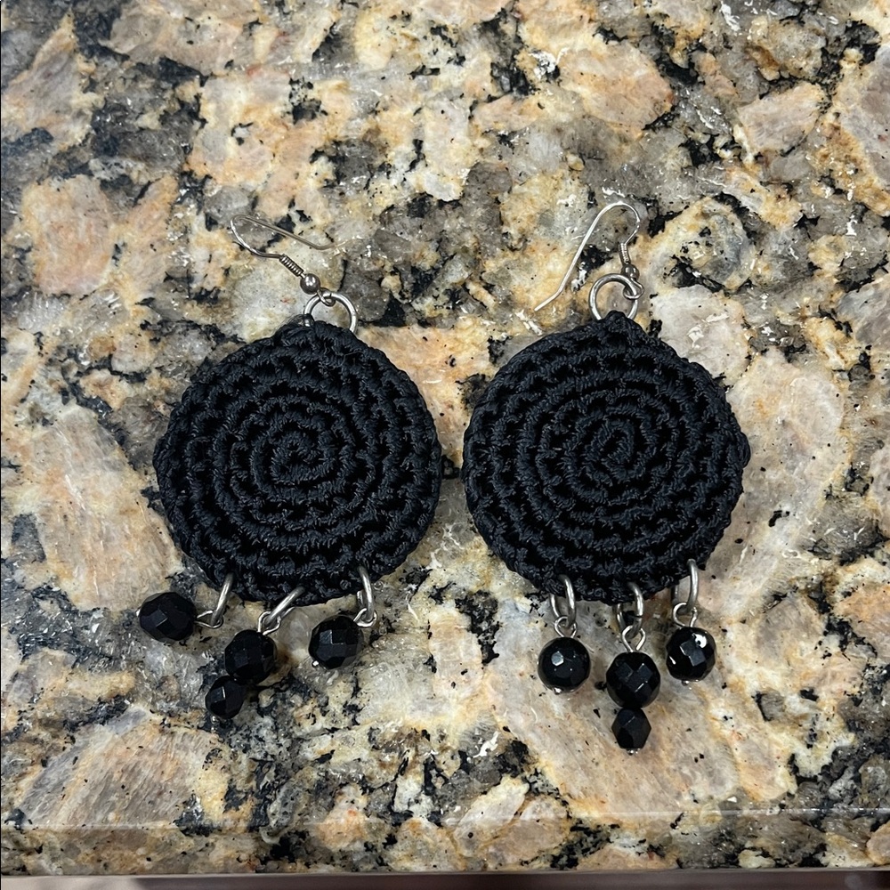 Chic Black Crochet Dangle Earrings